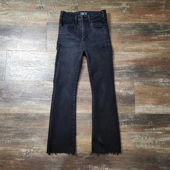ABERCROMBIE & FITCH SIMONE HIGH RISE ANKLE FLARE BLACK JEANS RAW EDGE SIZE 24 - Picture 2 of 6